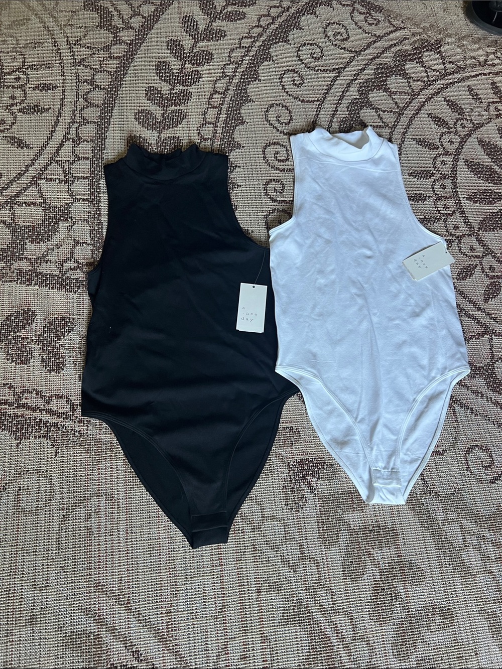 a new day Black & White Sleeveless Mock Neck One-Piece Bodysuits
